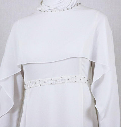 Tugba Dress Tugba Formal Dress with Chiffon Cape H5253 Ivory - Modefa 