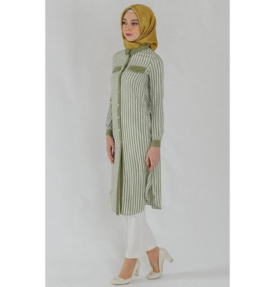 Tugba Tunic Tugba Islamic Women's Turkish Striped Tunic H8134 Green - Modefa 