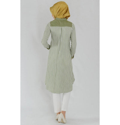 Tugba Tunic Tugba Islamic Women's Turkish Striped Tunic H8134 Green - Modefa 