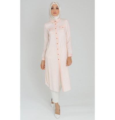 Tugba Tunic Tugba Islamic Women's Turkish Striped Tunic H8134 Pink - Modefa 