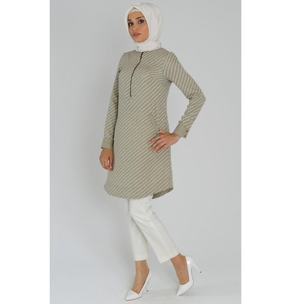 Tugba Tunic Tugba Islamic Women's Turkish Zigzag Tunic H1020 Khaki - Modefa 