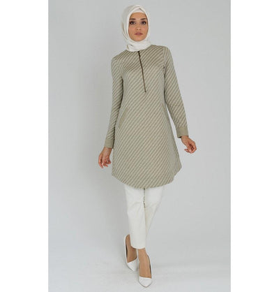 Tugba Tunic Tugba Islamic Women's Turkish Zigzag Tunic H1020 Khaki - Modefa 