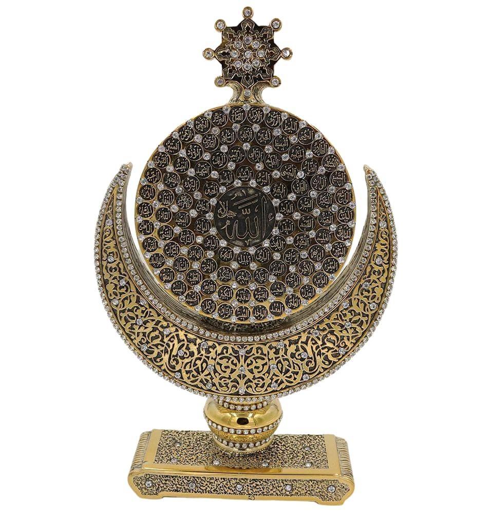Yagmur Can Hediyelik Islamic Decor Gold Islamic Table Decor 99 Names of Allah Moon & Star Gold