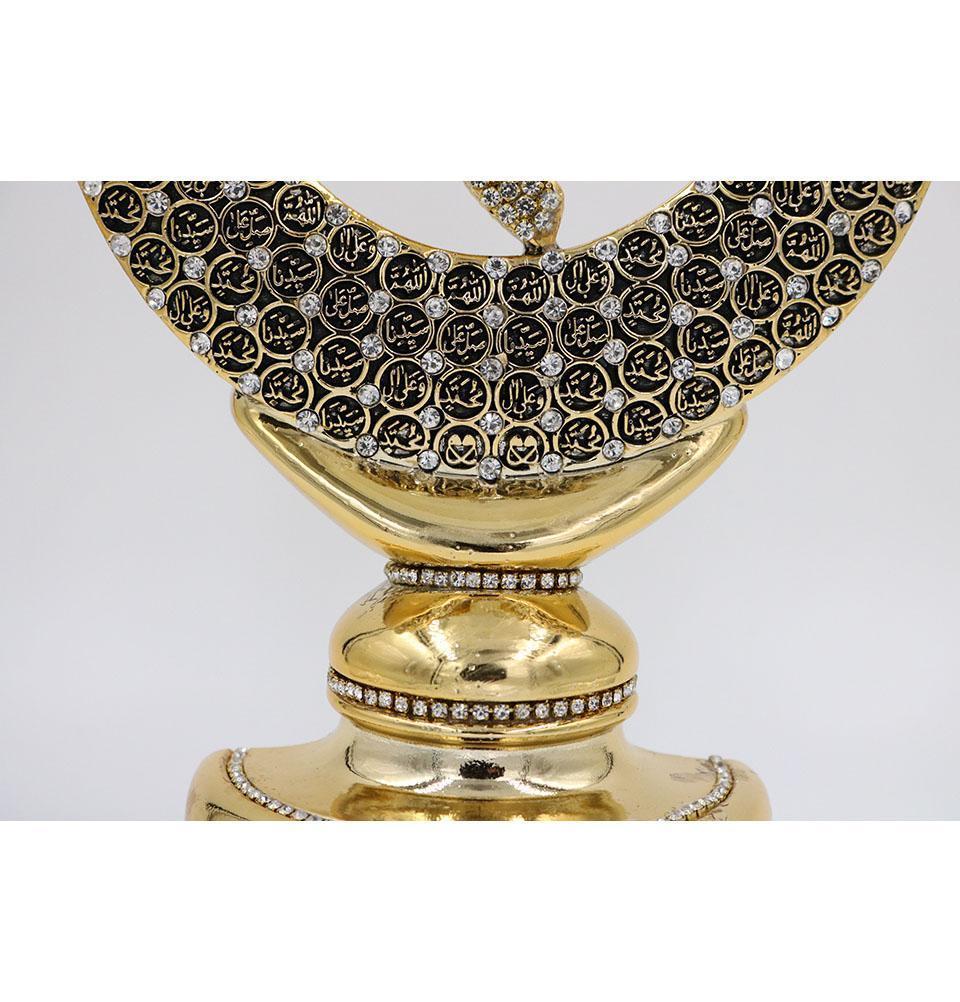 Yagmur Can Hediyelik Islamic Decor Gold Islamic Table Decor Allah & Muhammad & 99 Names Crescent Set Gold