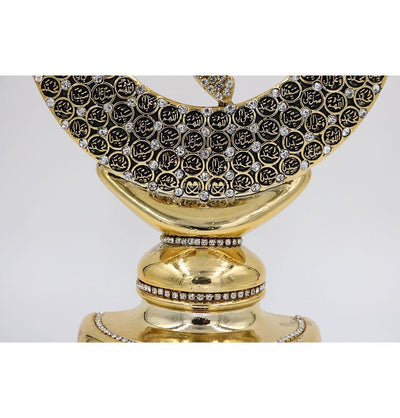 Yagmur Can Hediyelik Islamic Decor Gold Islamic Table Decor Allah & Muhammad & 99 Names Crescent Set Gold