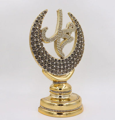 Yagmur Can Hediyelik Islamic Decor Gold Islamic Table Decor Allah & Muhammad & 99 Names Crescent Set Gold