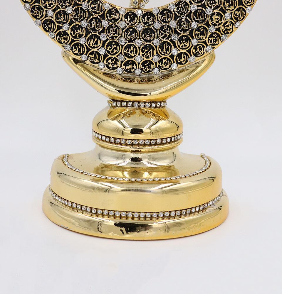 Yagmur Can Hediyelik Islamic Decor Gold Islamic Table Decor Allah & Muhammad & 99 Names Crescent Set Gold