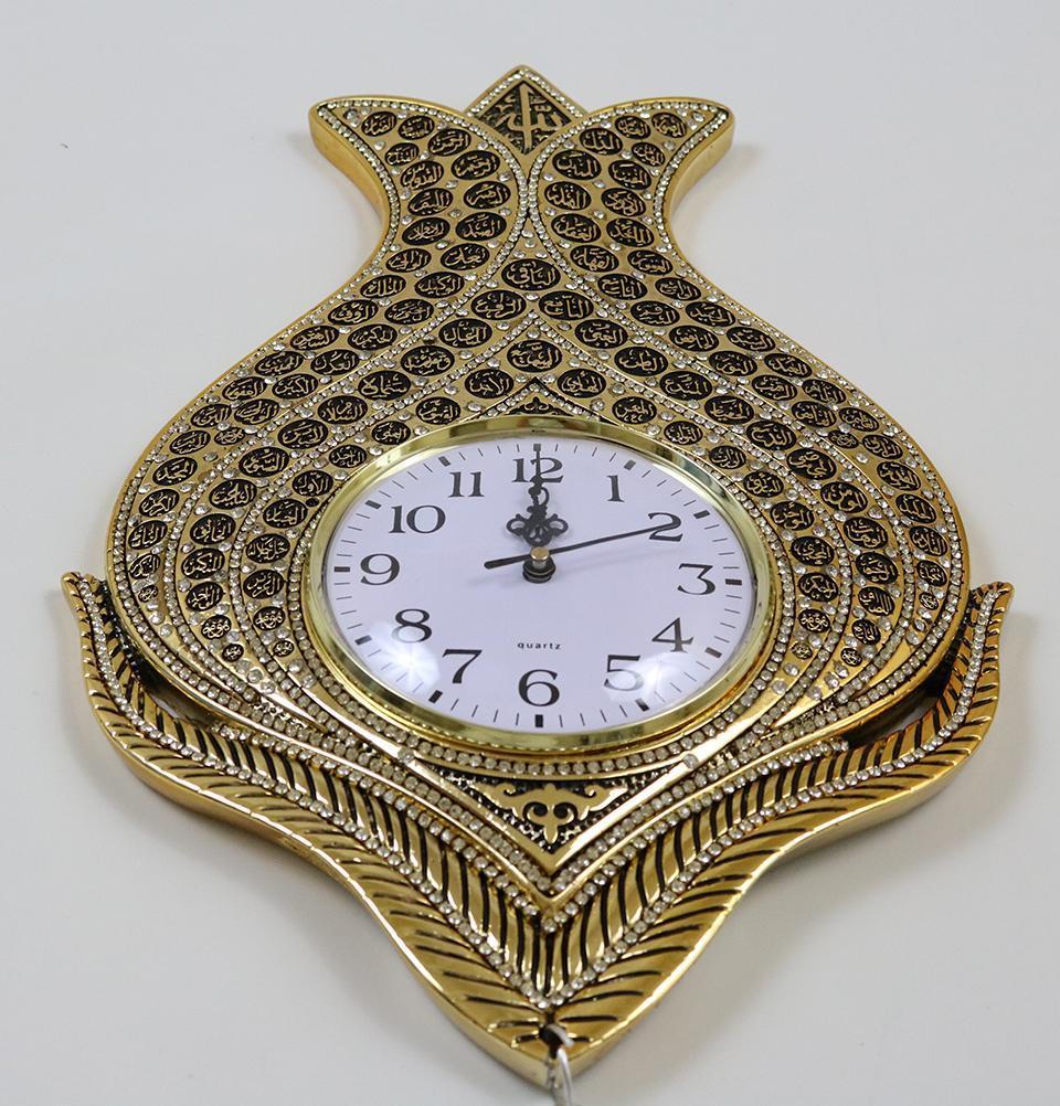 Yagmur Can Hediyelik Islamic Decor Gold Islamic Wall Clock Decor 99 Names of Allah Tulip Gold